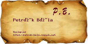 Petrák Béla névjegykártya