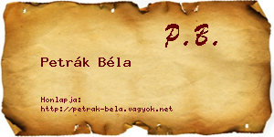 Petrák Béla névjegykártya